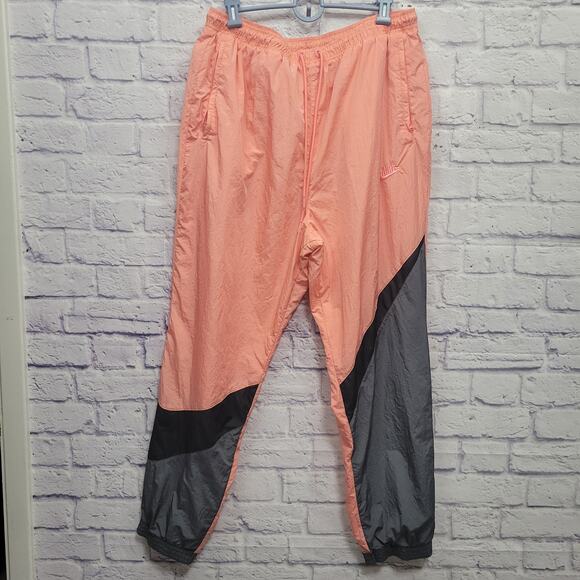 90s Nike Big Swoosh Nylon Jogger Pants Mens XXL Salmon Pink Tapered Windbreaker - Picture 1 of 10